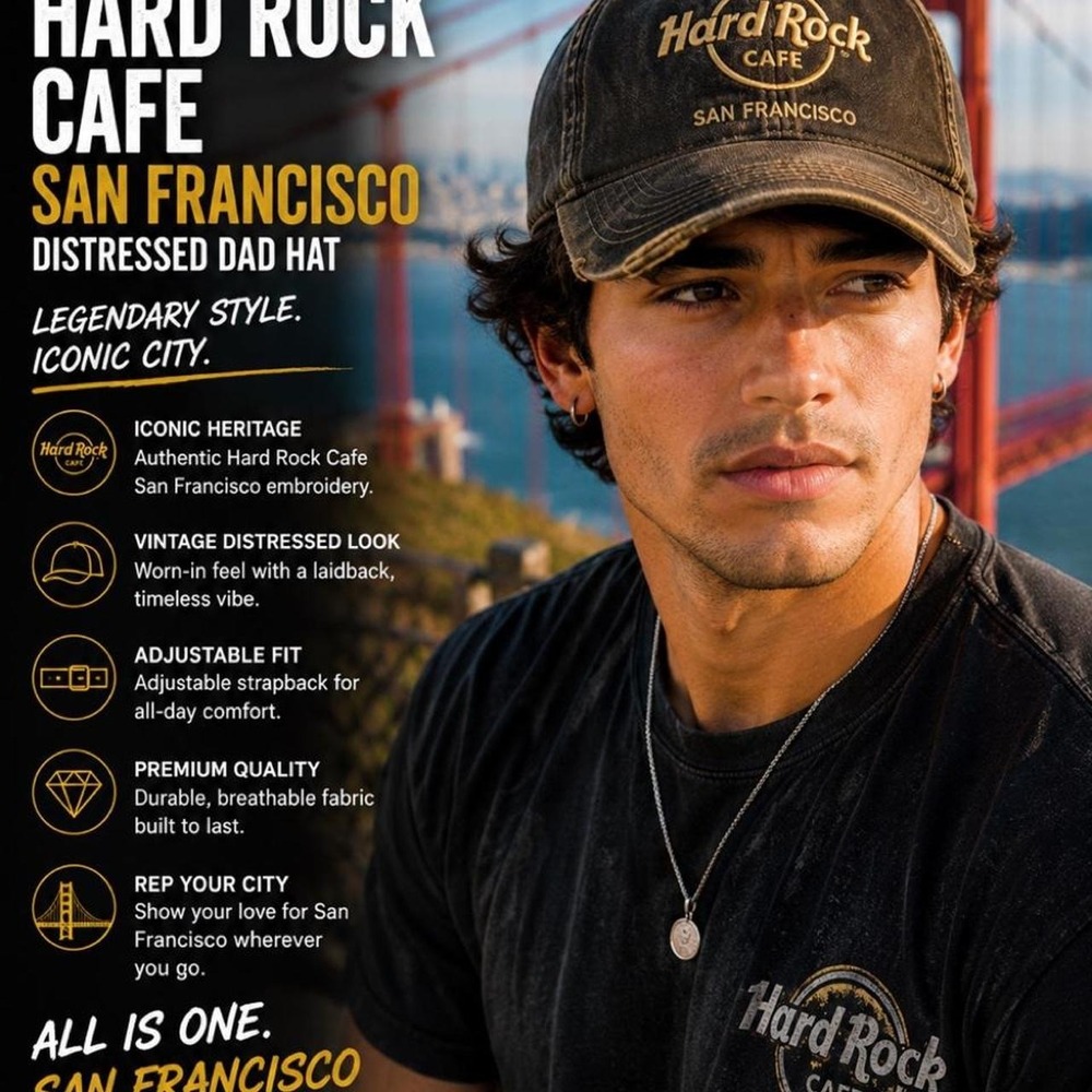 Hard Rock Cafe San Francisco Brown Distressed Hat Adjustable Embroidered Cap